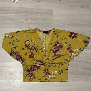 Dynamite Mustard Floral Tie-Front Blouse